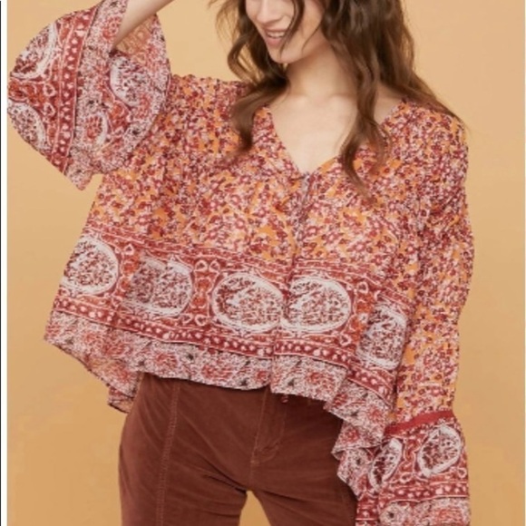Free People Tops - Free People Boho Floral Blouse Women's Size XS Bell Sleeve Peasant Top Comfy